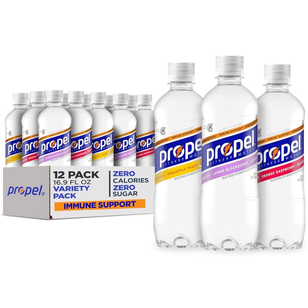 imagePropel Immune Support Electrolyte Enhanced Water Sports Drink Orange Raspberry Flavored Water 100 DV Vitamin C Zinc Zero Calorie ampamp Zero Sugar Hydration with Electrolytes and Vitamins 169 fl oz Water Bottles 12 PackImmune Support VP