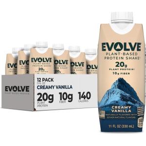 Evolve Plant Based Protein Shake, Vanilla Bean, 20g Vegan Protein, Dairy Free, No Artificial Sweeteners, Non-GMO, 10g Fiber, 11 Fl Oz (Pack of 12) (Formula May Vary)(Vanilla)