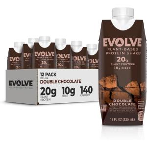 Evolve Plant Based Protein Shake, Vanilla Bean, 20g Vegan Protein, Dairy Free, No Artificial Sweeteners, Non-GMO, 10g Fiber, 11 Fl Oz (Pack of 12) (Formula May Vary)(Chocolate)