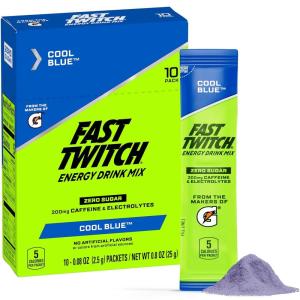 Fast Twitch Energy Drink Mix from Gatorade Powder Sticks, Strawberry Watermelon, 0.08oz Packets, 10 Pack, Zero Sugar, Electrolytes, Caffeine(Cool Blue)