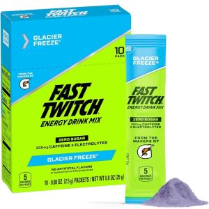 Fast Twitch Energy Drink Mix from Gatorade Powder Sticks, Strawberry Watermelon, 0.08oz Packets, 10 Pack, Zero Sugar, Electrolytes, Caffeine(Glacier Freeze)