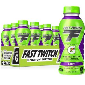 Fast Twitch Energy Drink from the Makers of Gatorade, Grape, 12 Fl Oz (Pack of 12), Zero Sugar, Electrolytes