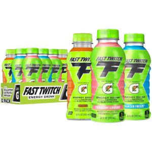 Fast Twitch Energy drink from Gatorade, Cool Blue, 12oz Bottles, (12 Pack), 200mg Caffeine, Zero Sugar, Electrolytes(3-Flavor Variety Pack)