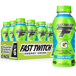 Fast Twitch Energy drink from Gatorade, Cool Blue, 12oz Bottles, (12 Pack), 200mg Caffeine, Zero Sugar, Electrolytes(Glacier Freeze)
