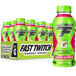 Fast Twitch Energy drink from Gatorade, Cool Blue, 12oz Bottles, (12 Pack), 200mg Caffeine, Zero Sugar, Electrolytes(Strawberry Watermelon)