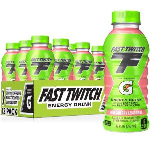 Fast Twitch Energy drink from Gatorade, Strawberry Lemonade, 12oz Bottles, (12 Pack), 200mg Caffeine, Zero Sugar, Electrolytes
