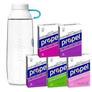 Propel Electrolyte Enhanced Water Drink Mix Powder Packets, 4 Flavor Variety Pack, Zero Calorie & Zero Sugar Hydration with Electrolytes and Vitamins C & E (50 Packets)(Bottle/Powder Bundle)