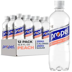 Propel Electrolyte Enhanced Water Sports Drink, Strawberry Lemonade Flavored Water, Zero Calorie & Zero Sugar Hydration with Electrolytes and Vitamins C & E, 16.9 fl oz Water Bottles (12 Pack)(Peach)