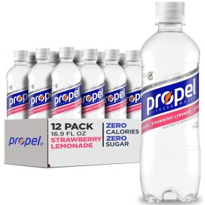 Propel Electrolyte Enhanced Water Sports Drink, Strawberry Lemonade Flavored Water, Zero Calorie & Zero Sugar Hydration with Electrolytes and Vitamins C & E, 16.9 fl oz Water Bottles (12 Pack)(Strawberry Lemonade)