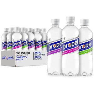 Propel Electrolyte Enhanced Water Sports Drink, Strawberry Lemonade Flavored Water, Zero Calorie & Zero Sugar Hydration with Electrolytes and Vitamins C & E, 16.9 fl oz Water Bottles (12 Pack)(Grape / Berry / Kiwi Strawberry)