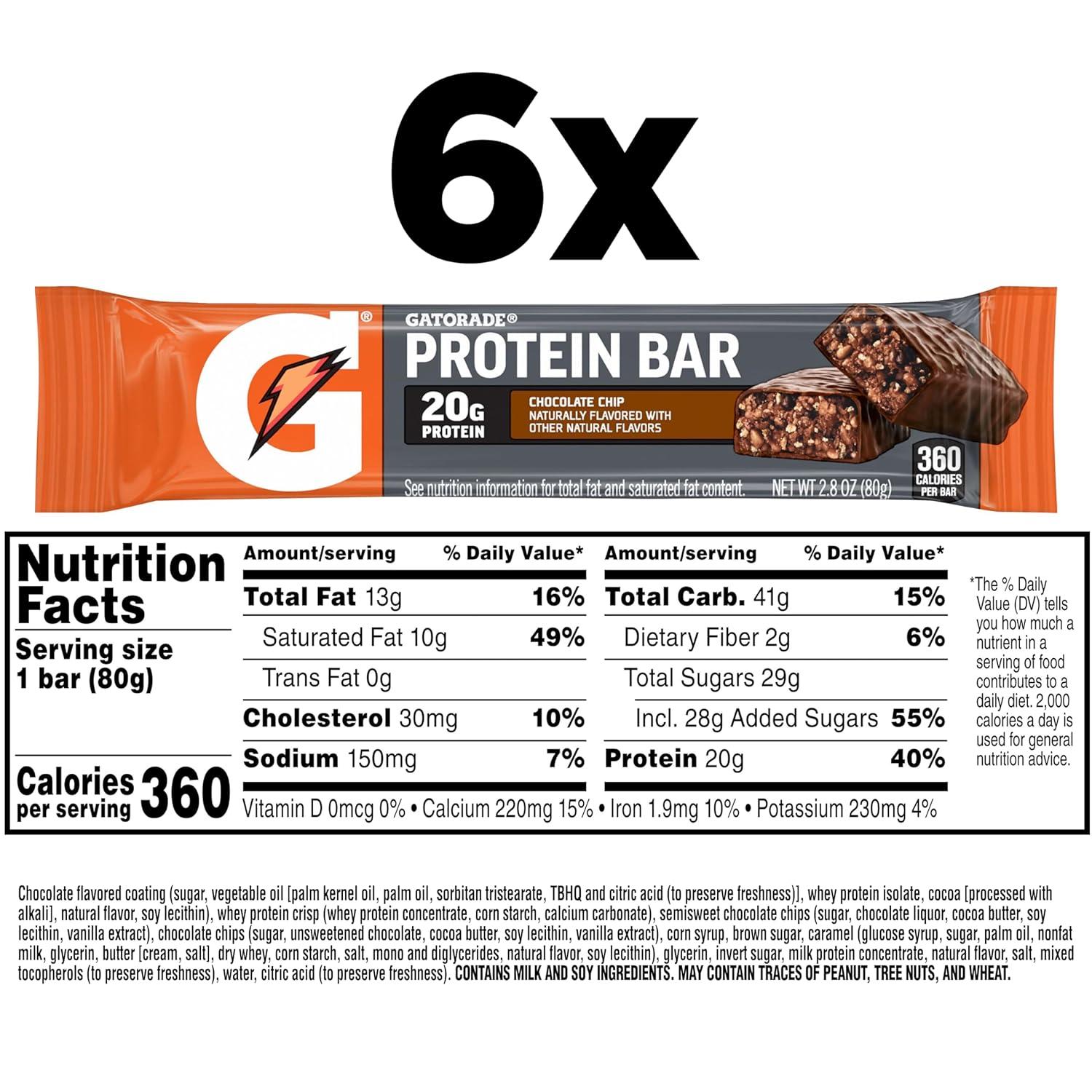 imageGatorade Whey Protein Recover Bars Chocolate Chip 28 Oz 6 Ct