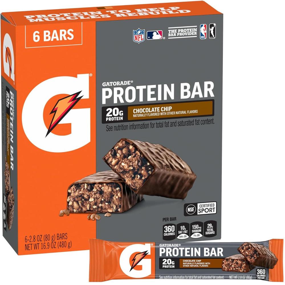 imageGatorade Whey Protein Recover Bars Chocolate Chip 28 Oz 6 Ct