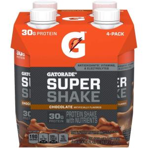 Gatorade Super Shake, Vanilla, 30g Protein, 11.16 Fl oz Carton, Pack of 4(Chocolate)