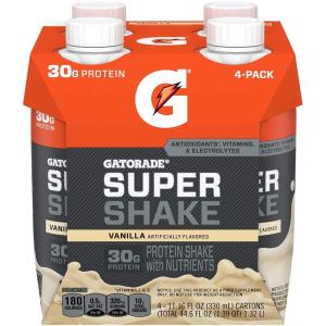 Gatorade Super Shake, Vanilla, 30g Protein, 11.16 Fl oz Carton, Pack of 4(Vanilla)