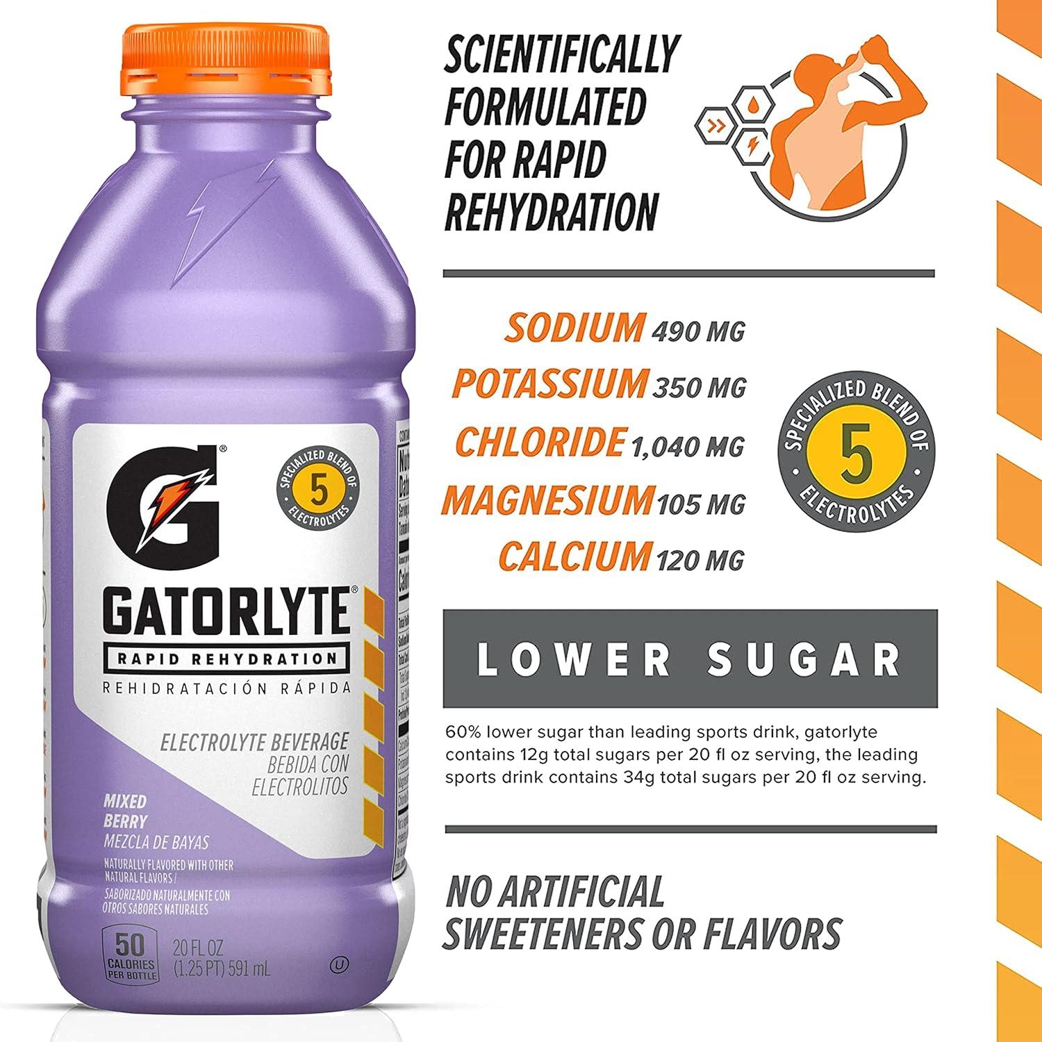 image:imageGatorlyte Rapid Rehydration Electrolyte Beverage Mixed Berry 20oz Bottle