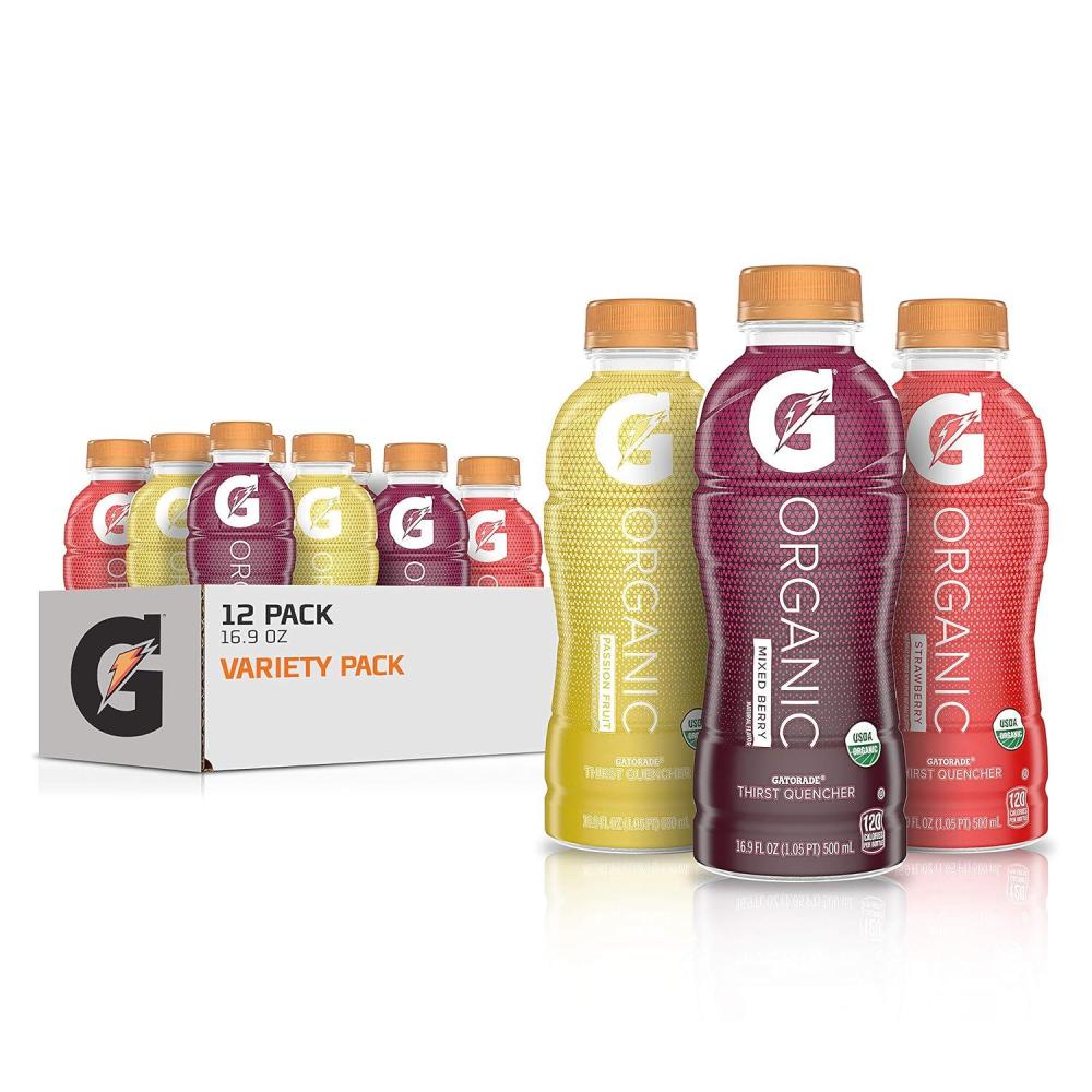 image:imageG Organic 3 Flavor Variety Pack Gatorade Sports Drink Organic Hydration USDA Certified Organic 169 fl oz Bottles Pack of 12Passion Fruit Mixed Berry Strawberry
