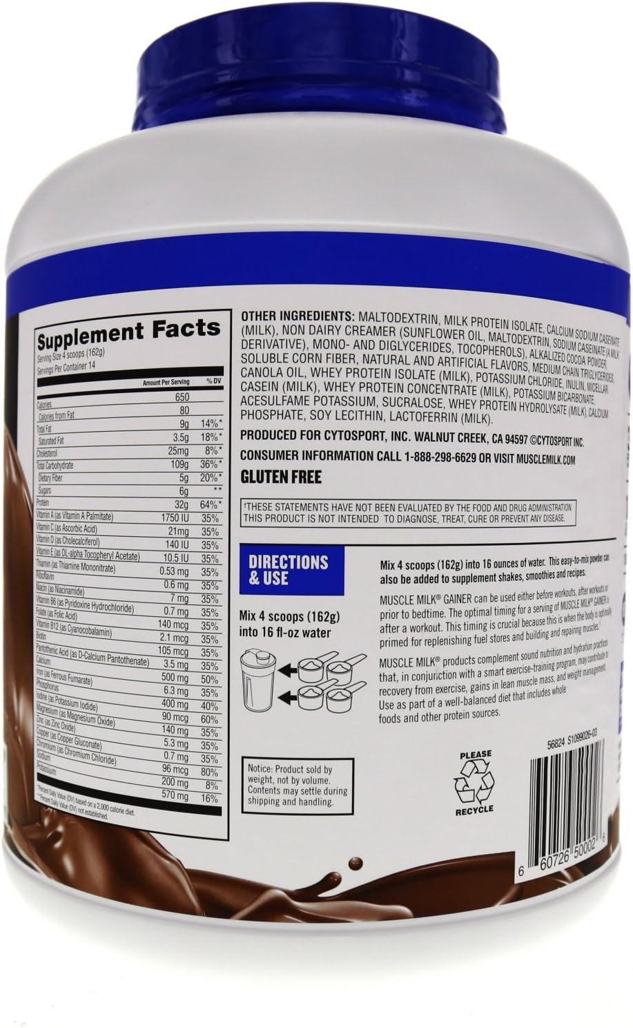 image:imageMuscle Milk Gainer Protein Powder Vanilla Creme 32g Protein 5 PoundPowder