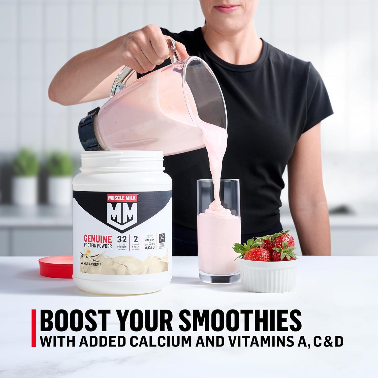 image:imageMuscle Milk Genuine Protein Powder Chocolate 193 Pounds 13 Servings 32g Protein 2g Sugar Calcium Vitamins A C amp D NSF Certified for Sport Energizing Snack Packaging May VaryVanilla Crme