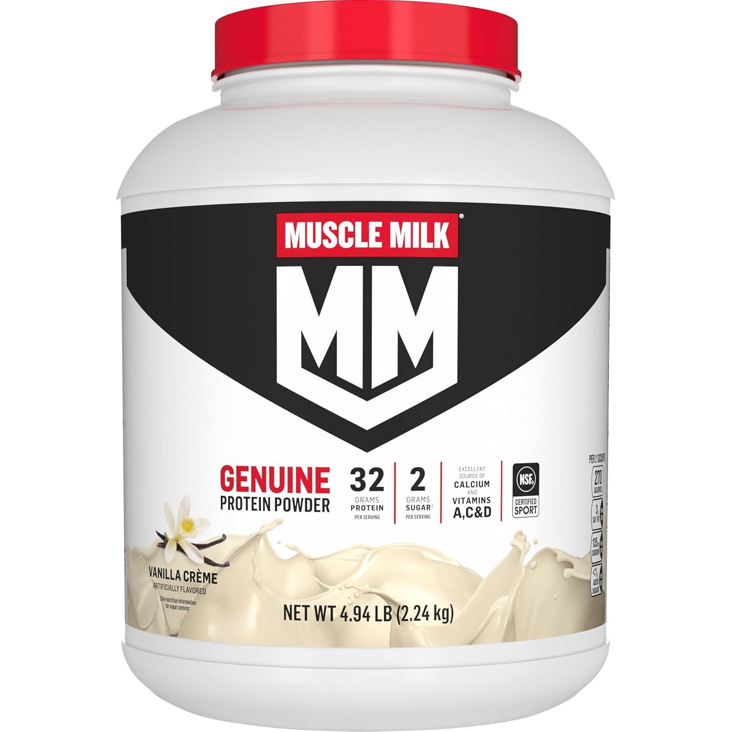image:imageMuscle Milk Genuine Protein Powder Chocolate 193 Pounds 13 Servings 32g Protein 2g Sugar Calcium Vitamins A C amp D NSF Certified for Sport Energizing Snack Packaging May VaryVanilla Crme