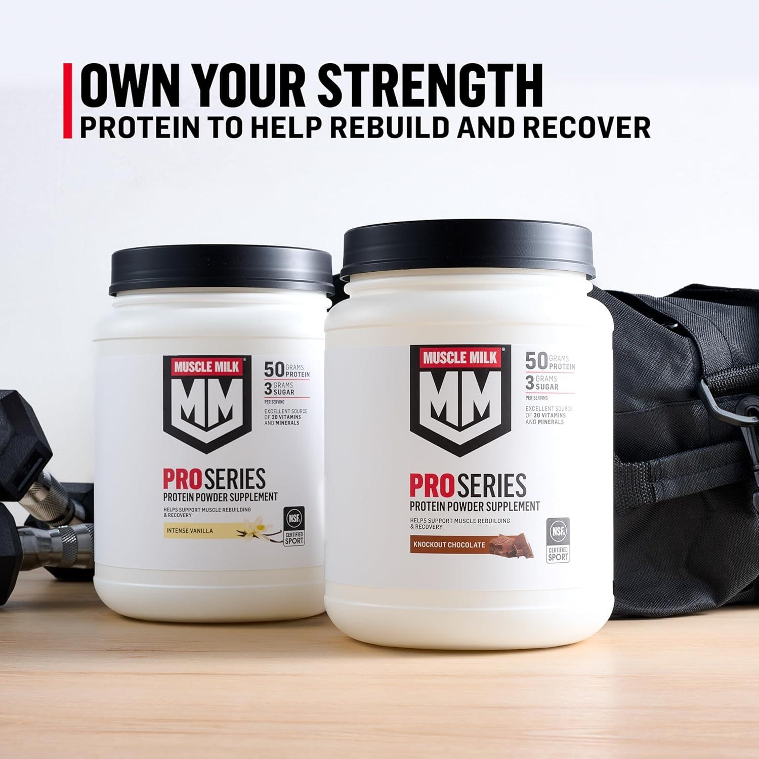 image:imageMuscle Milk Pro Series Protein Powder Supplement Knockout Chocolate 5 Pound 28 Servings 50g Protein 3g Sugar 20 Vitamins amp Minerals NSF Certified for Sport Workout RecoveryStrawberry