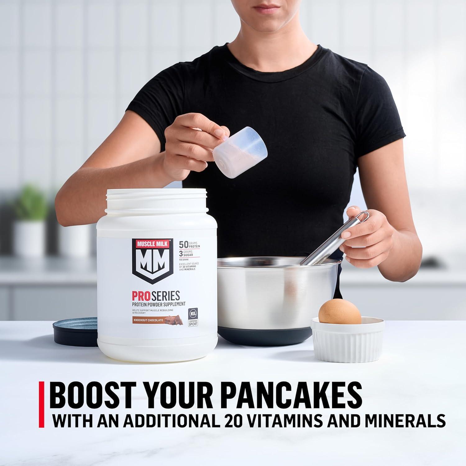 image:imageMuscle Milk Pro Series Protein Powder Supplement Knockout Chocolate 5 Pound 28 Servings 50g Protein 3g Sugar 20 Vitamins amp Minerals NSF Certified for Sport Workout RecoveryChocolate