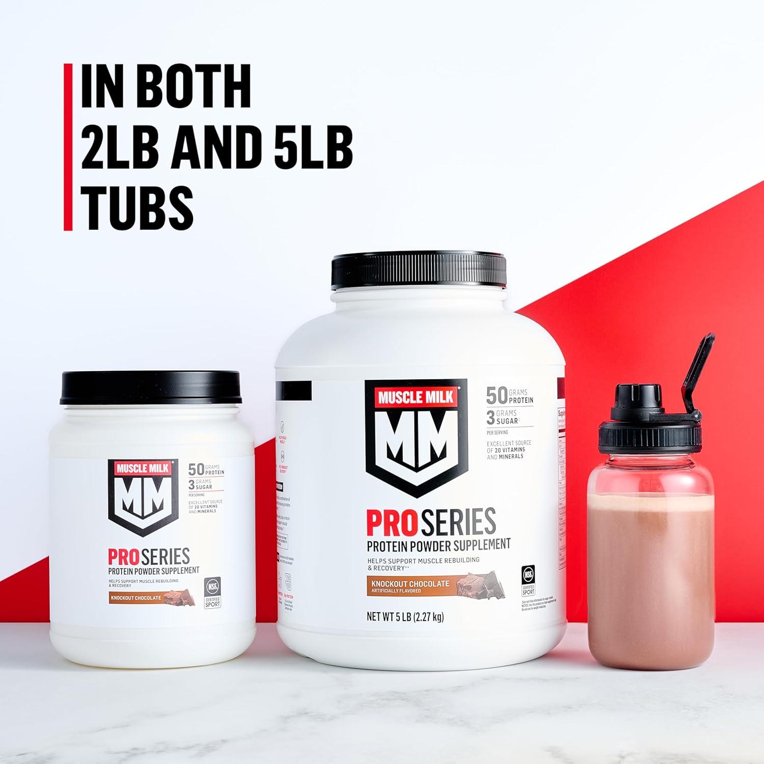 image:imageMuscle Milk Pro Series Protein Powder Supplement Knockout Chocolate 5 Pound 28 Servings 50g Protein 3g Sugar 20 Vitamins amp Minerals NSF Certified for Sport Workout RecoveryVanilla