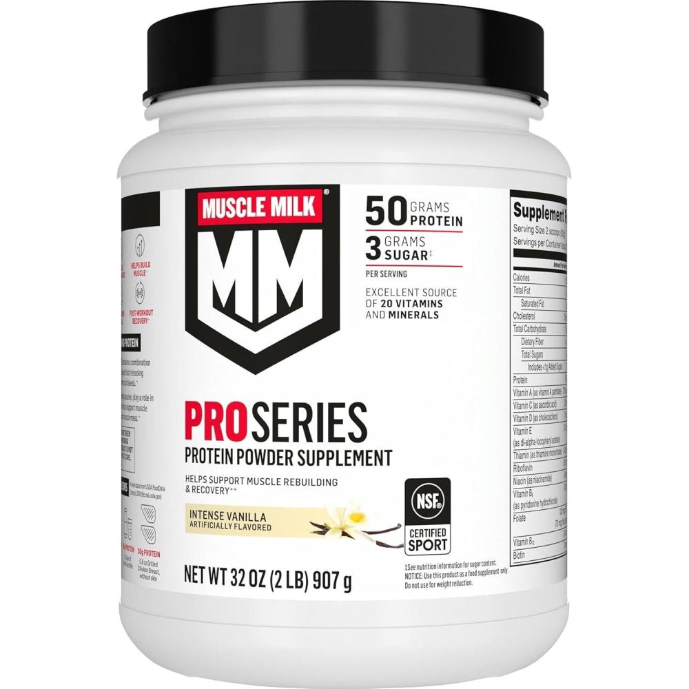 image:imageMuscle Milk Pro Series Protein Powder Supplement Knockout Chocolate 5 Pound 28 Servings 50g Protein 3g Sugar 20 Vitamins amp Minerals NSF Certified for Sport Workout RecoveryVanilla