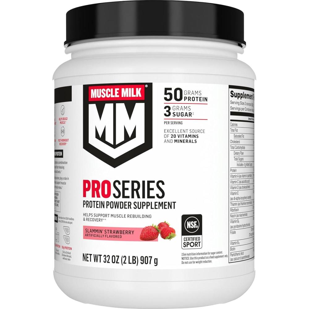 image:imageMuscle Milk Pro Series Protein Powder Supplement Knockout Chocolate 5 Pound 28 Servings 50g Protein 3g Sugar 20 Vitamins amp Minerals NSF Certified for Sport Workout RecoveryStrawberry