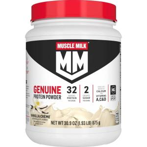 Muscle Milk Genuine Protein Powder, Chocolate, 1.93 Pounds, 13 Servings, 32g Protein, 2g Sugar, Calcium, Vitamins A, C & D, NSF Certified for Sport, Energizing Snack, Packaging May Vary(Vanilla Crème)