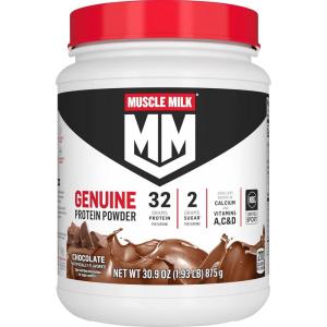 Muscle Milk Genuine Protein Powder, Chocolate, 1.93 Pounds, 13 Servings, 32g Protein, 2g Sugar, Calcium, Vitamins A, C & D, NSF Certified for Sport, Energizing Snack, Packaging May Vary(Chocolate)