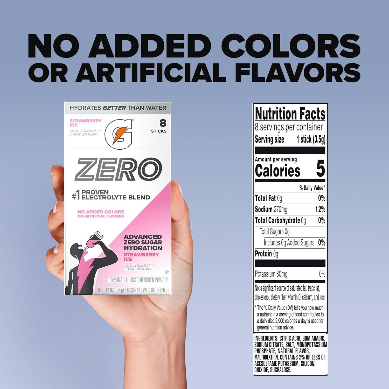 image:imageGatorade Zero Sugar Electrolyte Powder Drink Mix Glacier Freeze 96 Servings No Artificial Flavors No Added Colors Zero Sugar Sports Drinks Hydration Electrolyte DrinkStrawberry Ice
