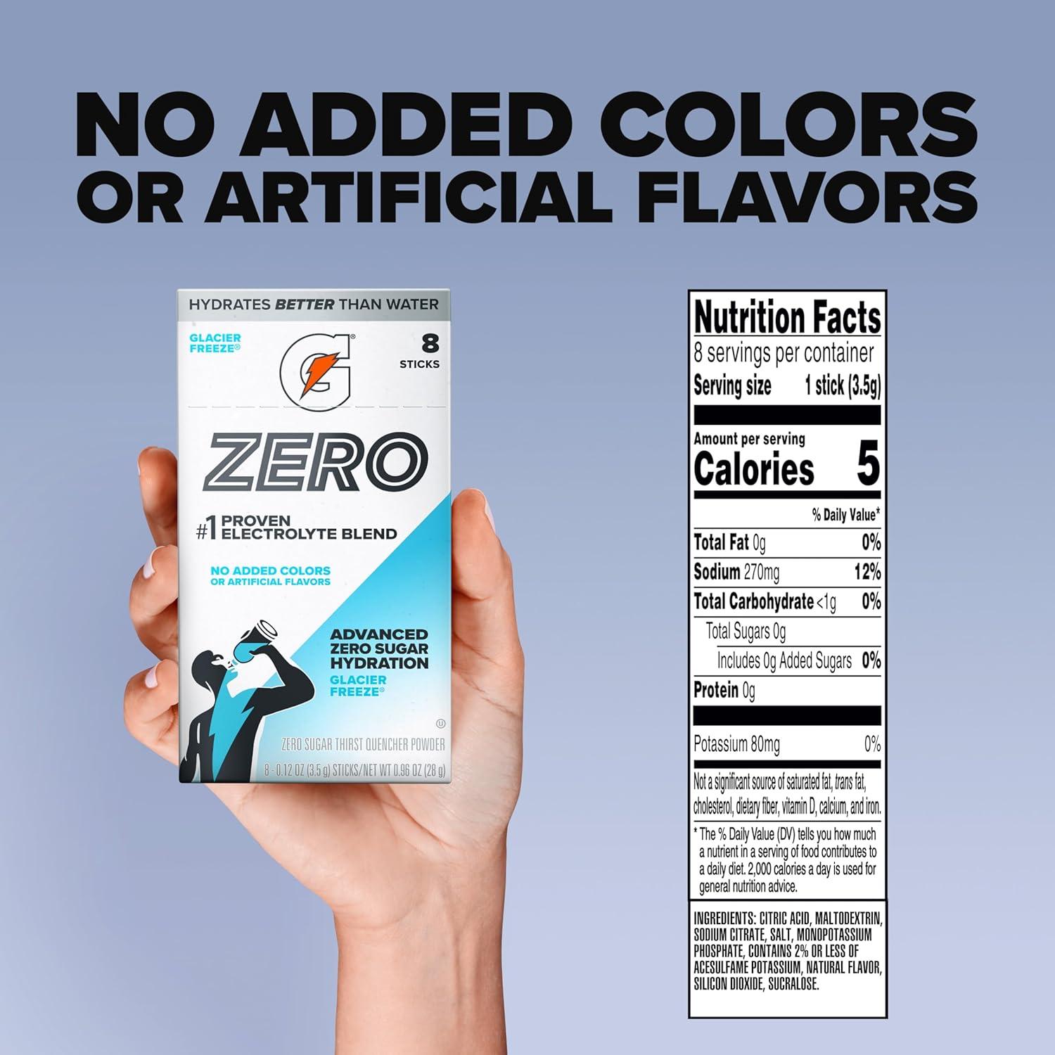 image:imageGatorade Zero Sugar Electrolyte Powder Drink Mix Glacier Freeze 96 Servings No Artificial Flavors No Added Colors Zero Sugar Sports Drinks Hydration Electrolyte DrinkGlacier Freeze