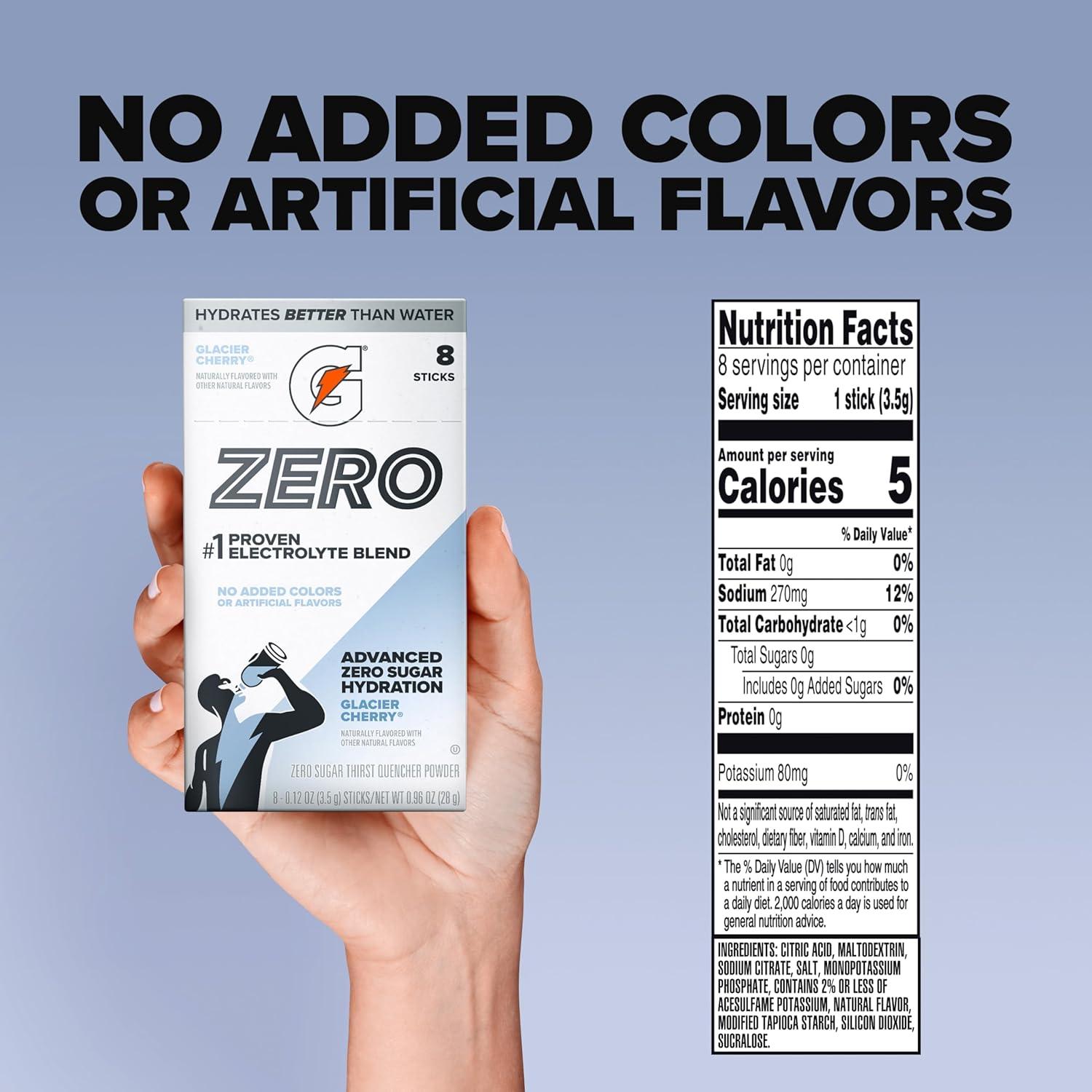 image:imageGatorade Zero Sugar Electrolyte Powder Drink Mix Glacier Freeze 96 Servings No Artificial Flavors No Added Colors Zero Sugar Sports Drinks Hydration Electrolyte DrinkGlacier Cherry