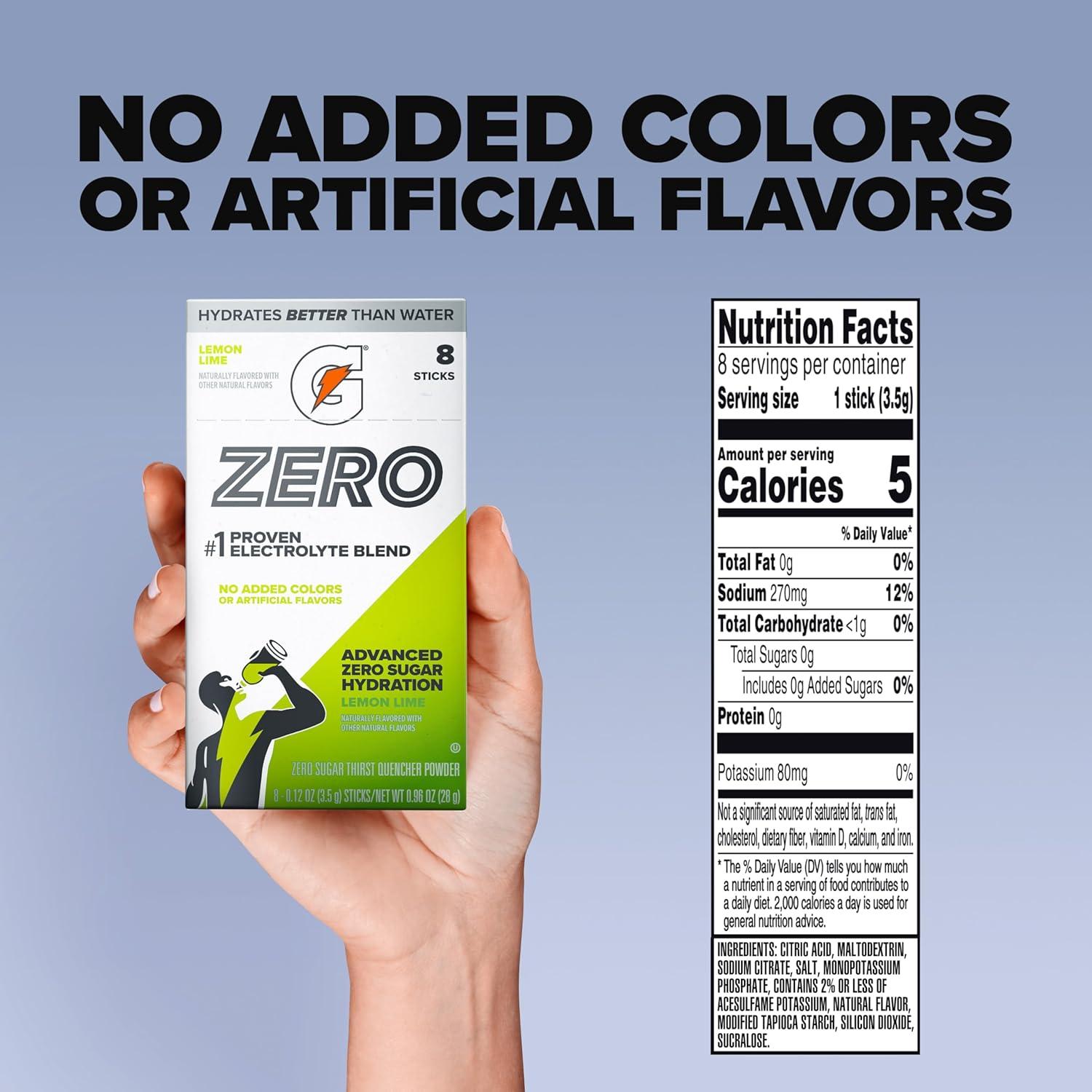 image:imageGatorade Zero Sugar Electrolyte Powder Drink Mix Glacier Freeze 96 Servings No Artificial Flavors No Added Colors Zero Sugar Sports Drinks Hydration Electrolyte DrinkLemon Lime
