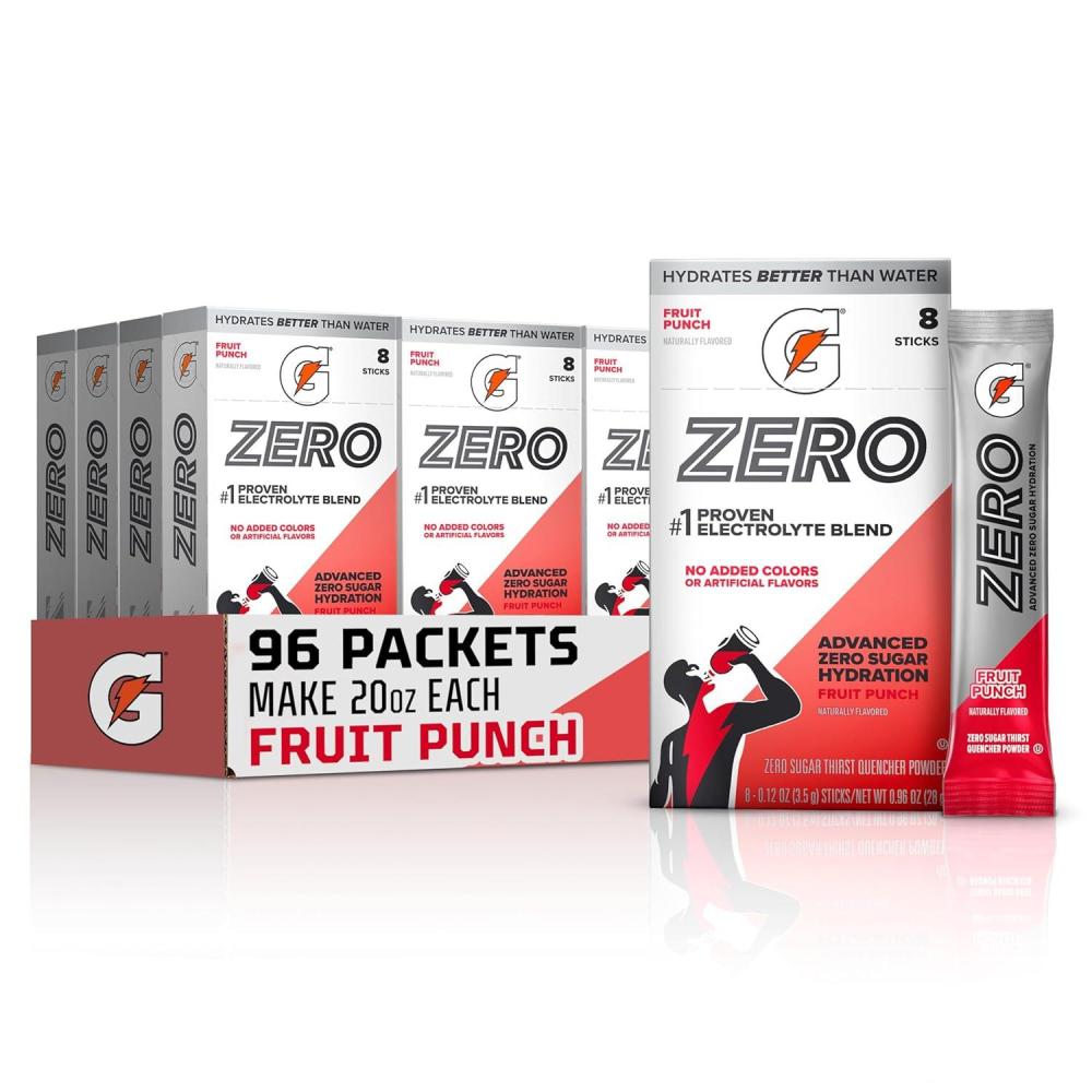 image:imageGatorade Zero Sugar Electrolyte Powder Drink Mix Fruit Punch 96 Servings No Artificial Flavors No Added Colors Zero Sugar Sports Drinks Hydration Electrolyte Drink