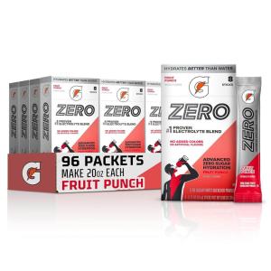 Gatorade Zero Sugar Electrolyte Powder Drink Mix, Fruit Punch, (96 Servings), No Artificial Flavors, No Added Colors, Zero Sugar, Sports Drinks, Hydration, Electrolyte Drink