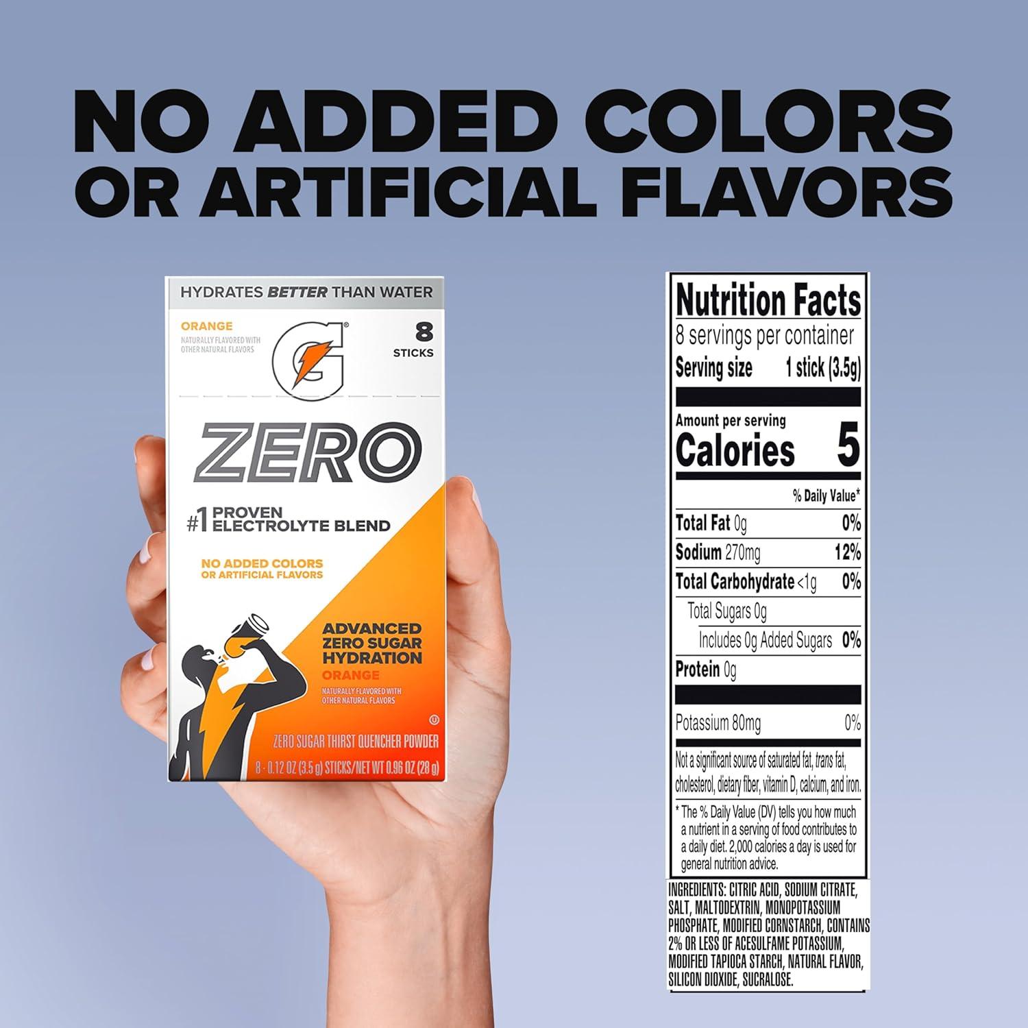 image:imageGatorade Zero Sugar Electrolyte Powder Drink Mix Orange 32 Servings No Artificial Flavors No Added Colors Zero Sugar Sports Drinks Hydration Electrolyte Drink