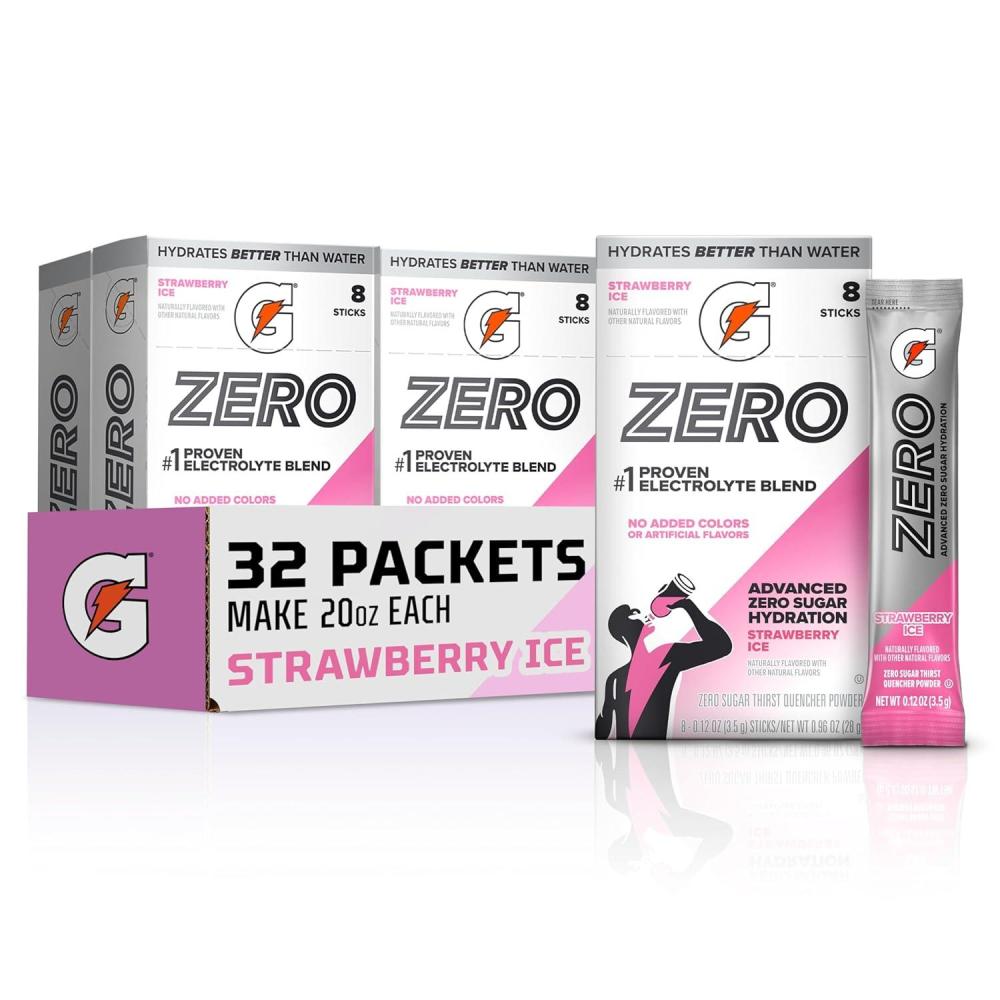 image:imageGatorade Zero Sugar Electrolyte Powder Drink Mix Strawberry Ice 32 Servings No Artificial Flavors No Added Colors Zero Sugar Sports Drinks Hydration Electrolyte Drink