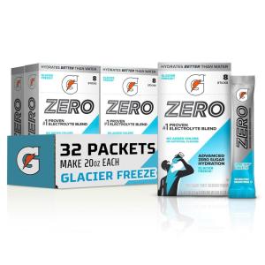 Gatorade Zero Sugar Electrolyte Powder Drink Mix, Glacier Freeze, (32 Servings), No Artificial Flavors, No Added Colors, Zero Sugar, Sports Drinks, Hydration, Electrolyte Drink