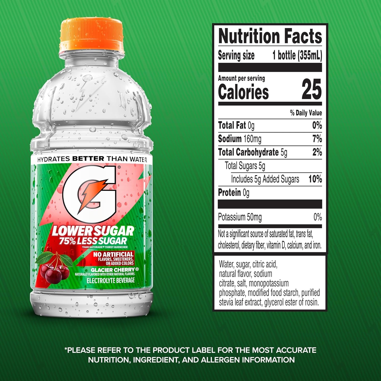 image:imageGatorade Lower Sugar Electrolyte Sports Drink Lemonade 12 fl oz Bottles 12 Pack 75 Less Sugar No Artificial Flavors No Artificial Sweeteners No Artificial Colors HydrationGlacier Cherry