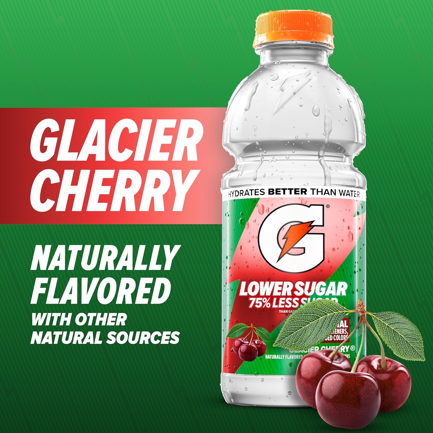 image:imageGatorade Lower Sugar Electrolyte Sports Drink Lemonade 12 fl oz Bottles 12 Pack 75 Less Sugar No Artificial Flavors No Artificial Sweeteners No Artificial Colors HydrationGlacier Cherry