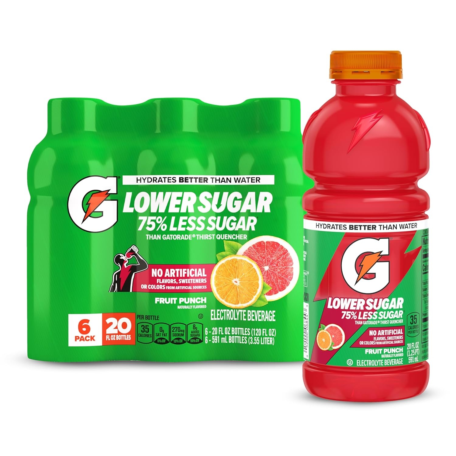 image:imageGatorade Lower Sugar Electrolyte Sports Drink Lemonade 12 fl oz Bottles 12 Pack 75 Less Sugar No Artificial Flavors No Artificial Sweeteners No Artificial Colors HydrationFruit Punch