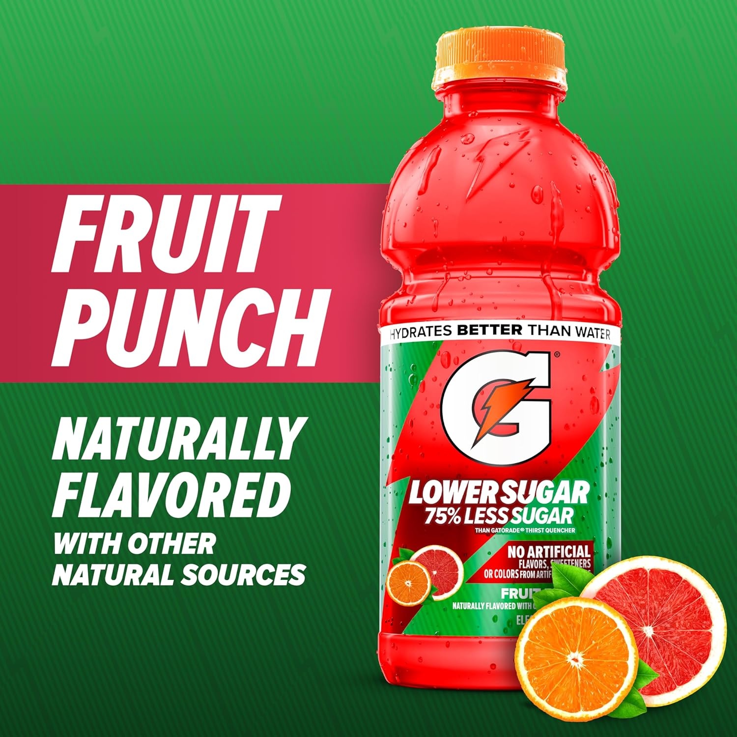 image:imageGatorade Lower Sugar Electrolyte Sports Drink Lemonade 12 fl oz Bottles 12 Pack 75 Less Sugar No Artificial Flavors No Artificial Sweeteners No Artificial Colors HydrationFruit Punch