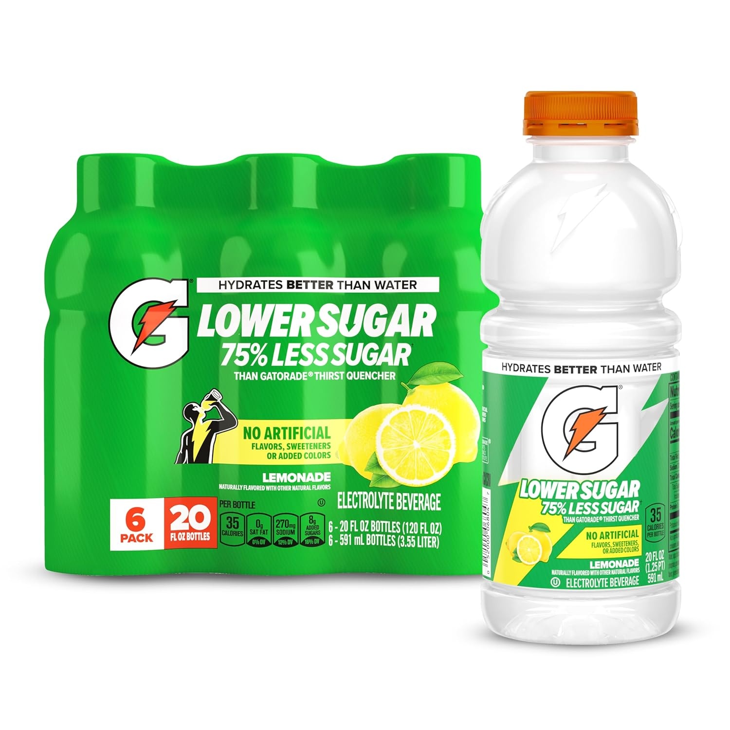 image:imageGatorade Lower Sugar Electrolyte Sports Drink Lemonade 12 fl oz Bottles 12 Pack 75 Less Sugar No Artificial Flavors No Artificial Sweeteners No Artificial Colors HydrationLemonade