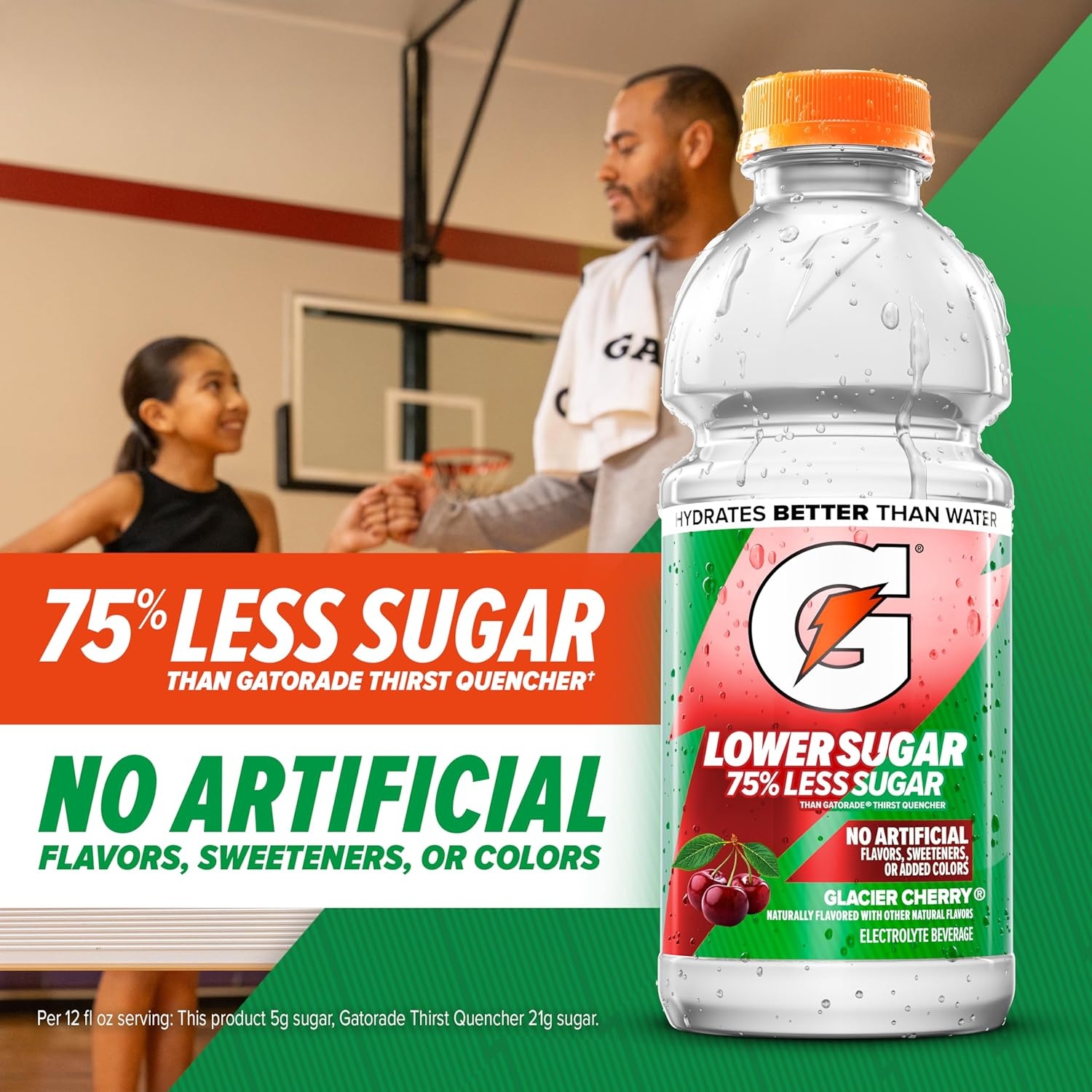 image:imageGatorade Lower Sugar Electrolyte Sports Drink Lemonade 12 fl oz Bottles 12 Pack 75 Less Sugar No Artificial Flavors No Artificial Sweeteners No Artificial Colors HydrationFruit Punch