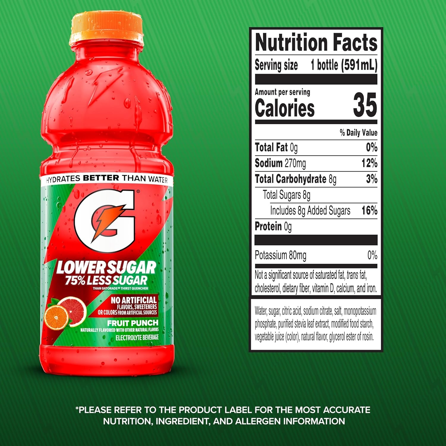 image:imageGatorade Lower Sugar Electrolyte Sports Drink Lemonade 12 fl oz Bottles 12 Pack 75 Less Sugar No Artificial Flavors No Artificial Sweeteners No Artificial Colors HydrationFruit Punch